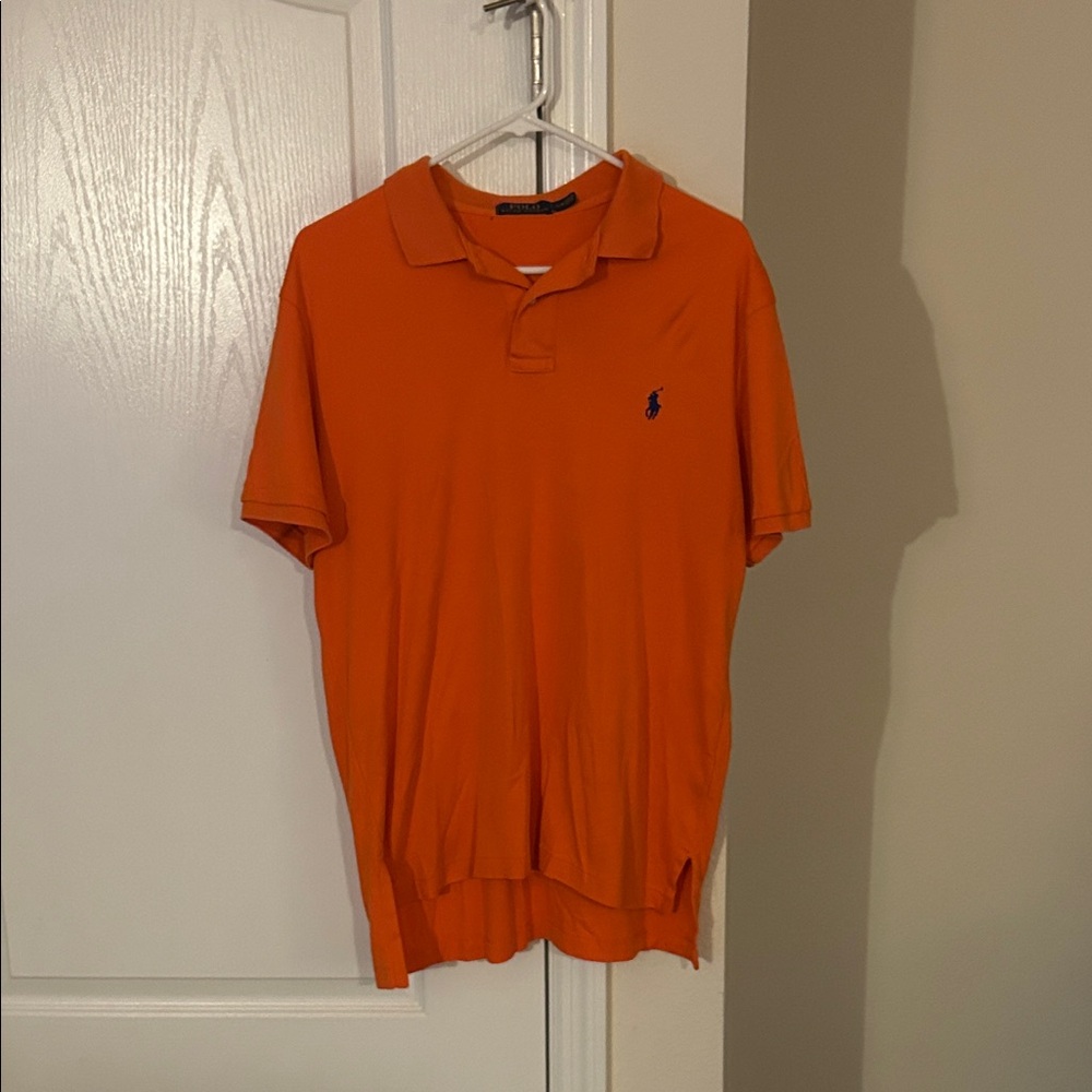 Polo Ralph Lauren Orange Mesh Polo Shirt Size L Large Blue Pony Logo